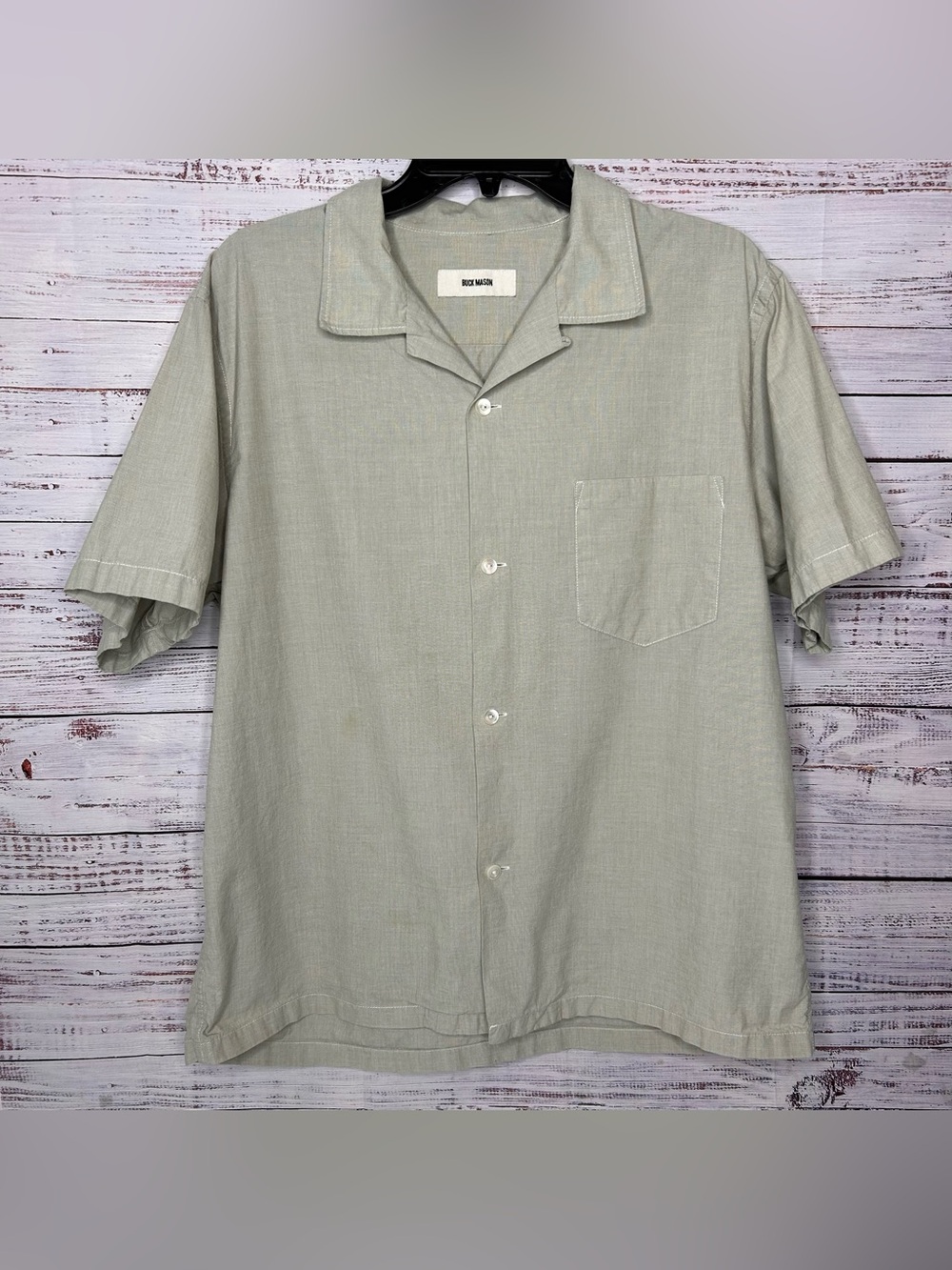 Buck Mason Shirt Mens Large Gray Short Sleeve Button Up Cotton Please Read A24